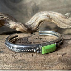RARE Vintage Signed A.Cadman Navajo Gaspeite & Sterling Silver Cuff Bracelet